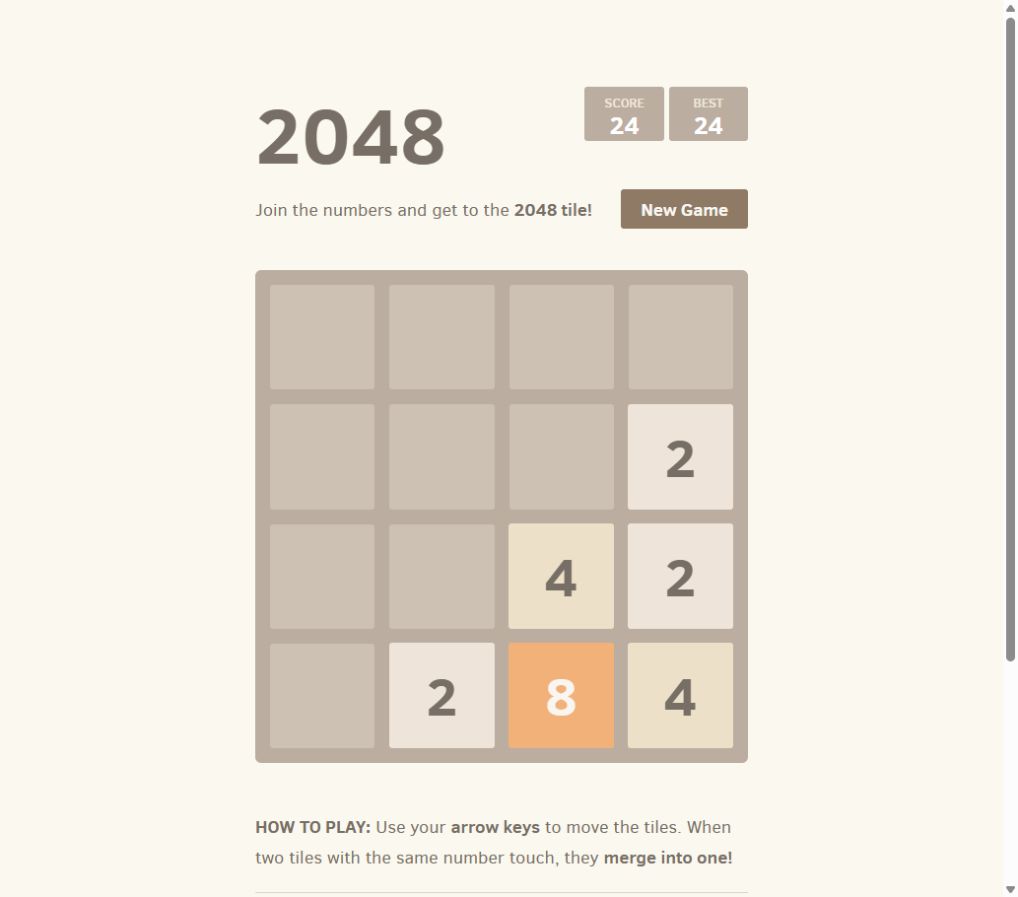 Before Down: the rightmost column contains an empty square, 2, 2 and 4. Score: 24.
