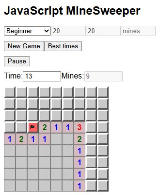 The Beginner board after flagging the inferred mine at row 4, column 3.