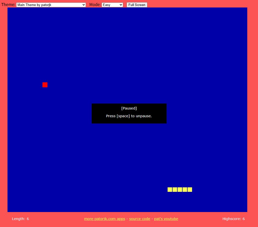 Easy mode after collecting food and turning left: Length 6, with the game paused before the next turn.